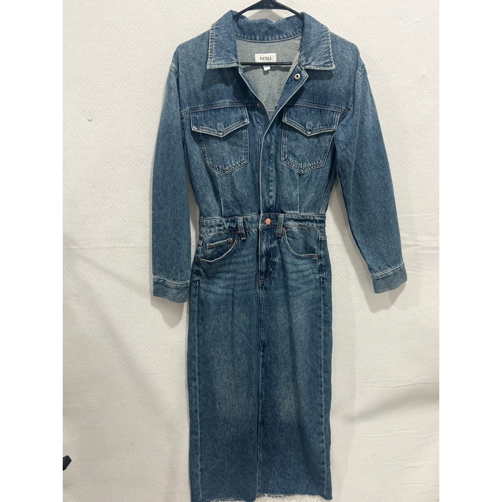 Pistola Socal Denim Midi Dress Medium Wash Long Sleeve Utility XS P00071107DC